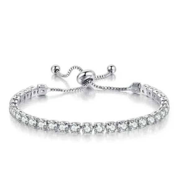Sterling Silver Diamond Tennis Bracelet Adjustable - Picture 1 of 4